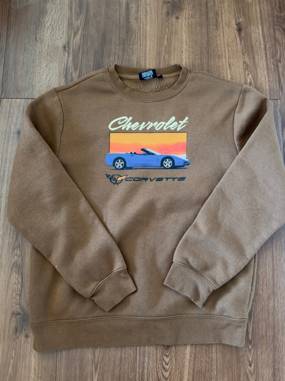 Chemistry Brown Crewneck Sweatshirt with Blue Corvette Graphic